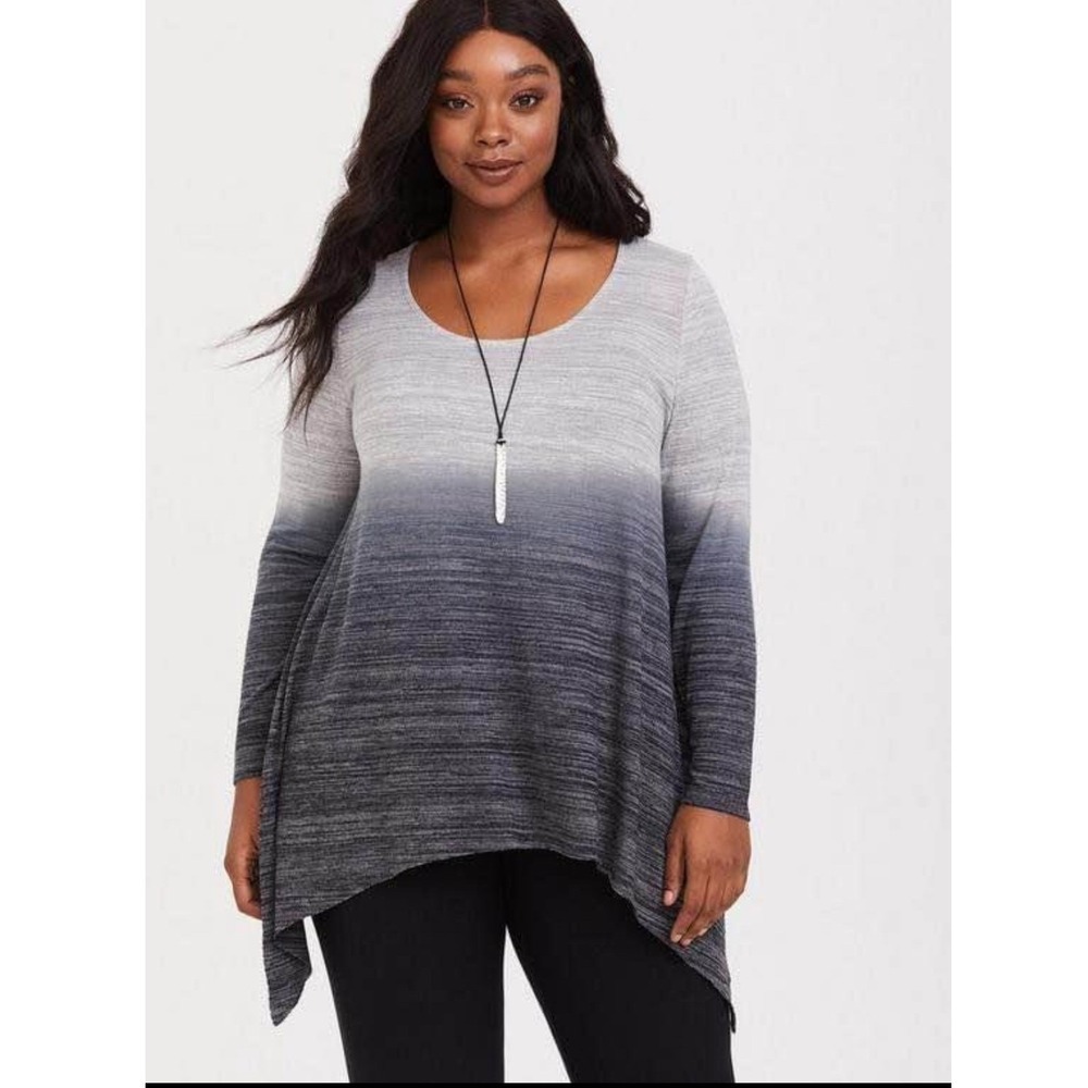 Torrid Tunic Top Size 2x Grey Ombre Sharkbite Hem Space Dye Long Sleeve